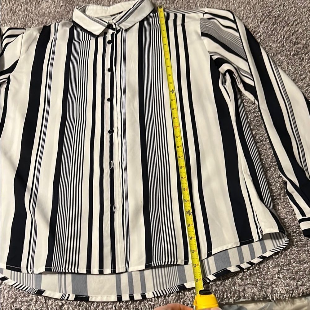 Match Striped Button-Up Blouse - Picture 3 of 5